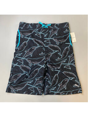 Tommy Bahama Board Shorts BOYS XL Black Blue Narwhal Print Lined Island Life